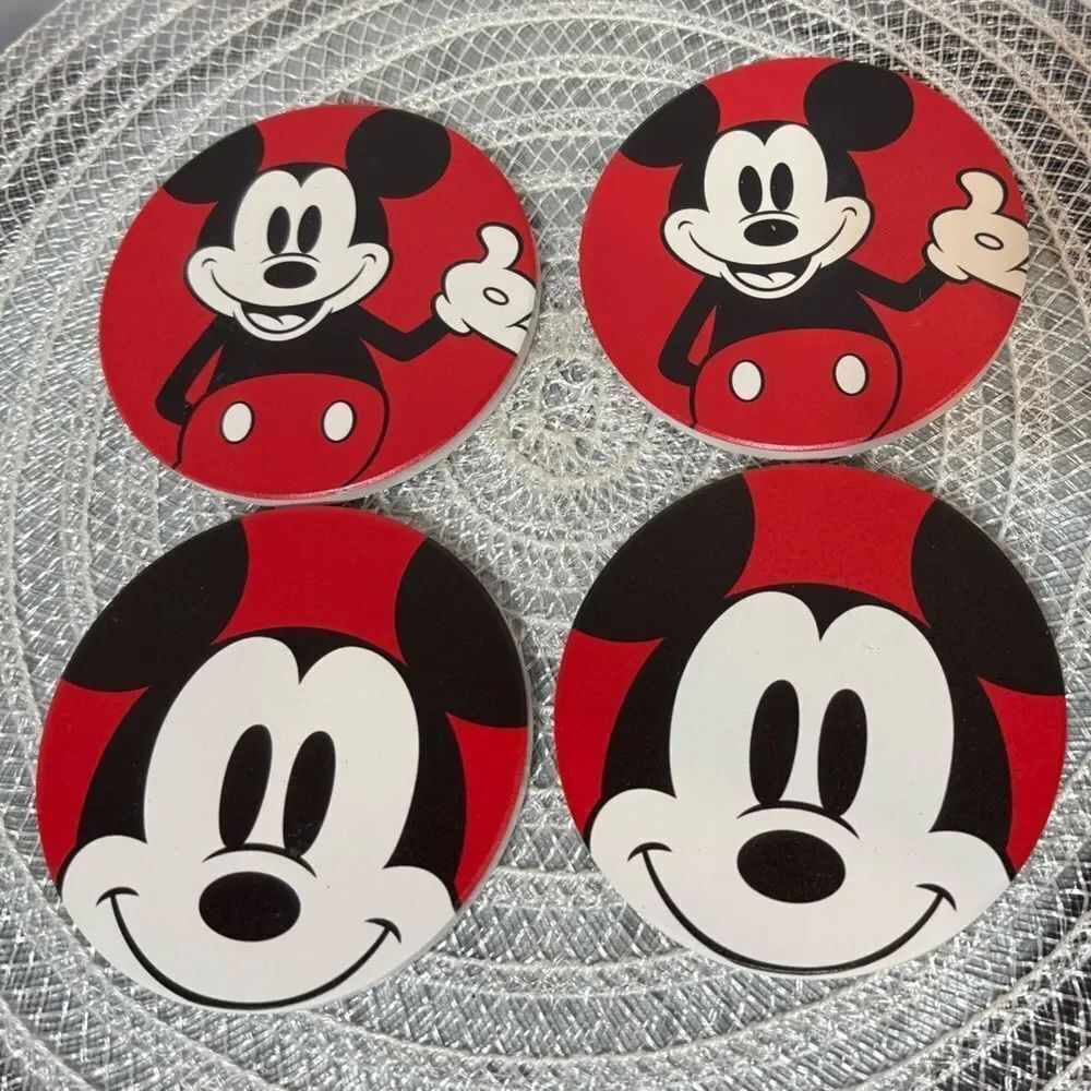 Disney Mickey Mouse Red And Black Assorted Coasters Set of 4 NWT
